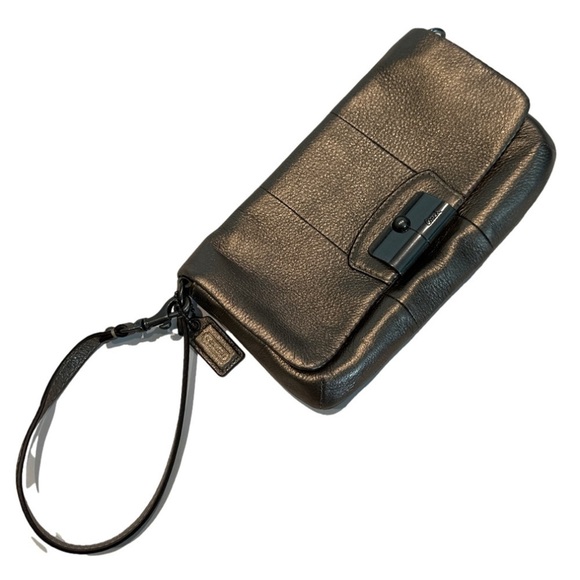 Coach Kristen Wristlet Gunmetal sparkly leather handbag - Picture 1 of 6